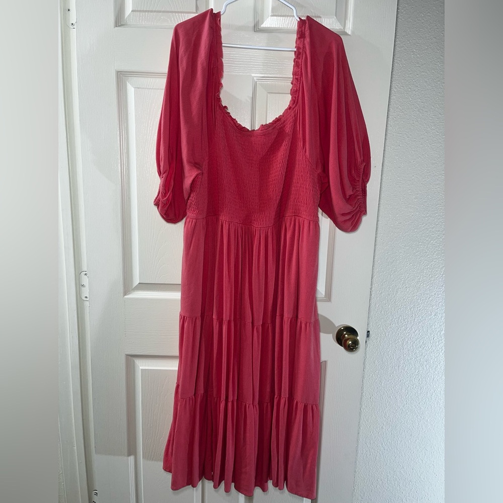 Torrid Pink Midi Dress with Puff Sleeves